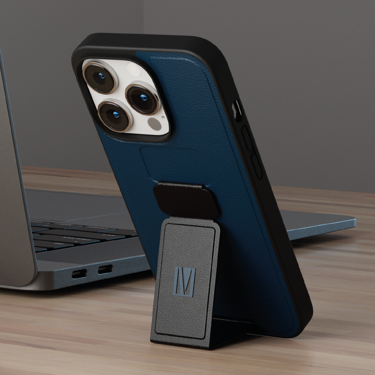 Levelo Morphix Gripstand PU Leather Case - iPhone 14 Pro Max - Storm Blue
