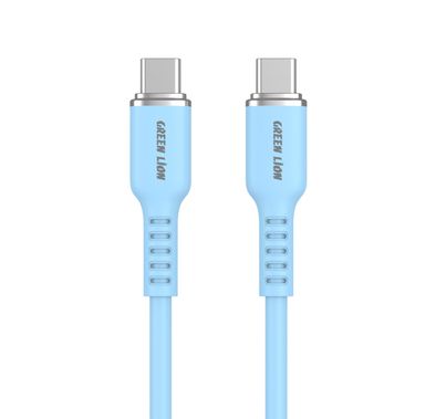 Green Lion USB-C to USB-C Silicone Cable 1m, 480Mbps Transfer Speed, 60W, Fast Charging & Sync, More than 10,000 Bends Life Span, Safe & Secure - Blue