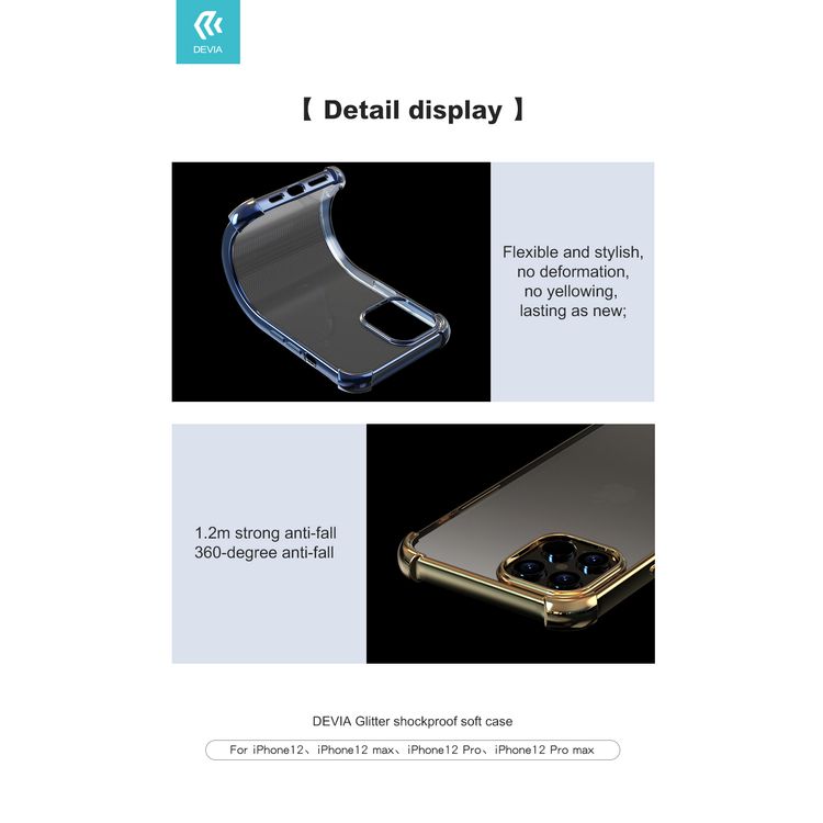 Devia Glitter Shockproof Soft Case Compatible for iPhone 12 Mini (5.4") Scratch Resistant - 1.2m Drop Protection - Anti-yellowish Case - 360° Full Protection Back Cover - Black