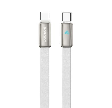 Porodo 100W Led USB-C to USB-C Leather Cable, Charging & Data Transfer, 1.2m cable Length, High Speed Charging, 4.7mm Cable Thickness, 480Mbps Data Transfer Speed - White