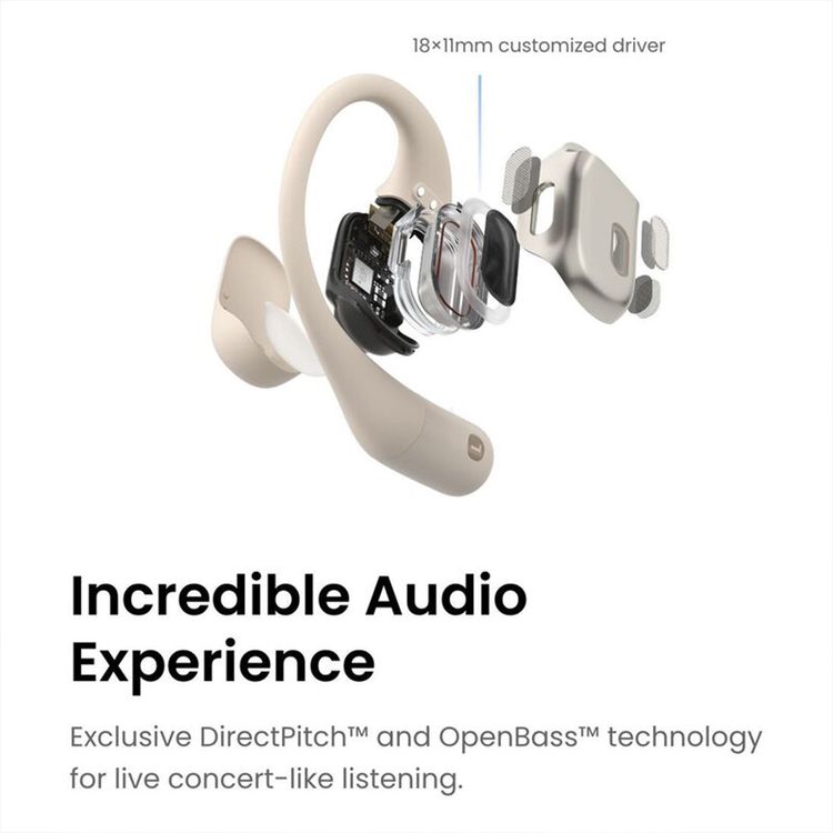 SHOKZ OpenFit True Wireless Earphones, Up to 28 Hours Battery Life, Up to 120 Minutes Charging Time, Built-in Microphone, AI Call Noise Reduction, 10 m Wireless Range - Beige