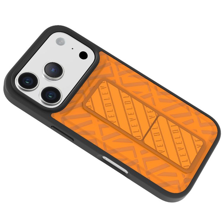 Levelo Morphix Cuero GripStand Case for iPhone 17 Pro Max, Raised Bezels for Camera & Screen, Shock-Resistant Bumper, Secure Hold, Horizontal & Vertical Viewing - Sunrise Orange
