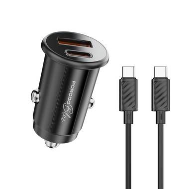 Porodo Blue Dual Port 30W Car Charger with Type-C to Type...