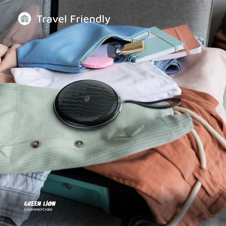 حقيبة مكياج صغيرة من جرين ليون مع منظم مدمج، حتى 4 ساعات عمل، سطوع قابل للتعديل، سعة البطارية 800mAh، 36 خرزة LED، مرآة LED - أسود