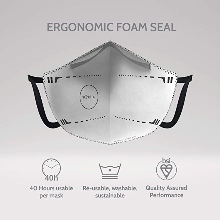 Airpop Light SE Reusable Washable Face Mask 1 Pack, 4-Layer Face Coverings, Contoured Fit, Lightweight Design Face Masks for Repeated Wear, (2pcs) - Black