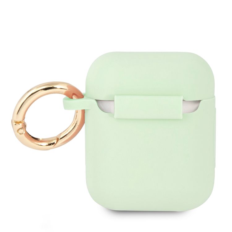 CG MOBILE Guess Silicone Printed Script Case with Anti-Lost Ring Compatible for AirPods 1/2, Scratch Resistant, Shock Absorption & Drop Protection Cover Officially Licensed - Light Green
