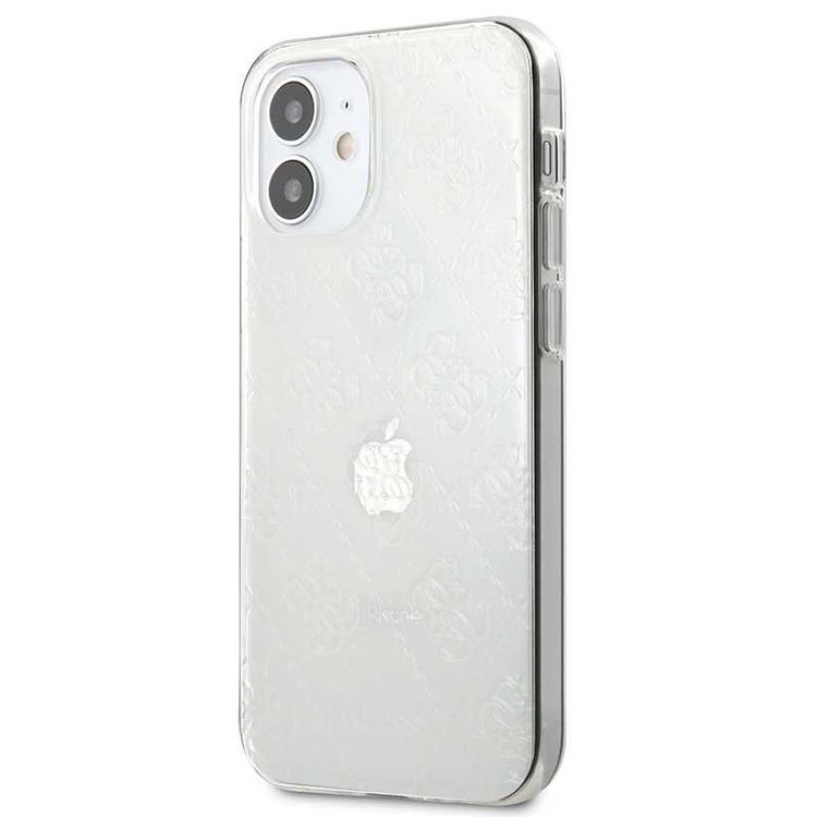 CG Mobile Guess PC/TPU 4G Pattern Hard Phone Case Compatible for iPhone 12 Mini (5.4") Shock Resistant Mobile Case Officially Licensed - Transparent