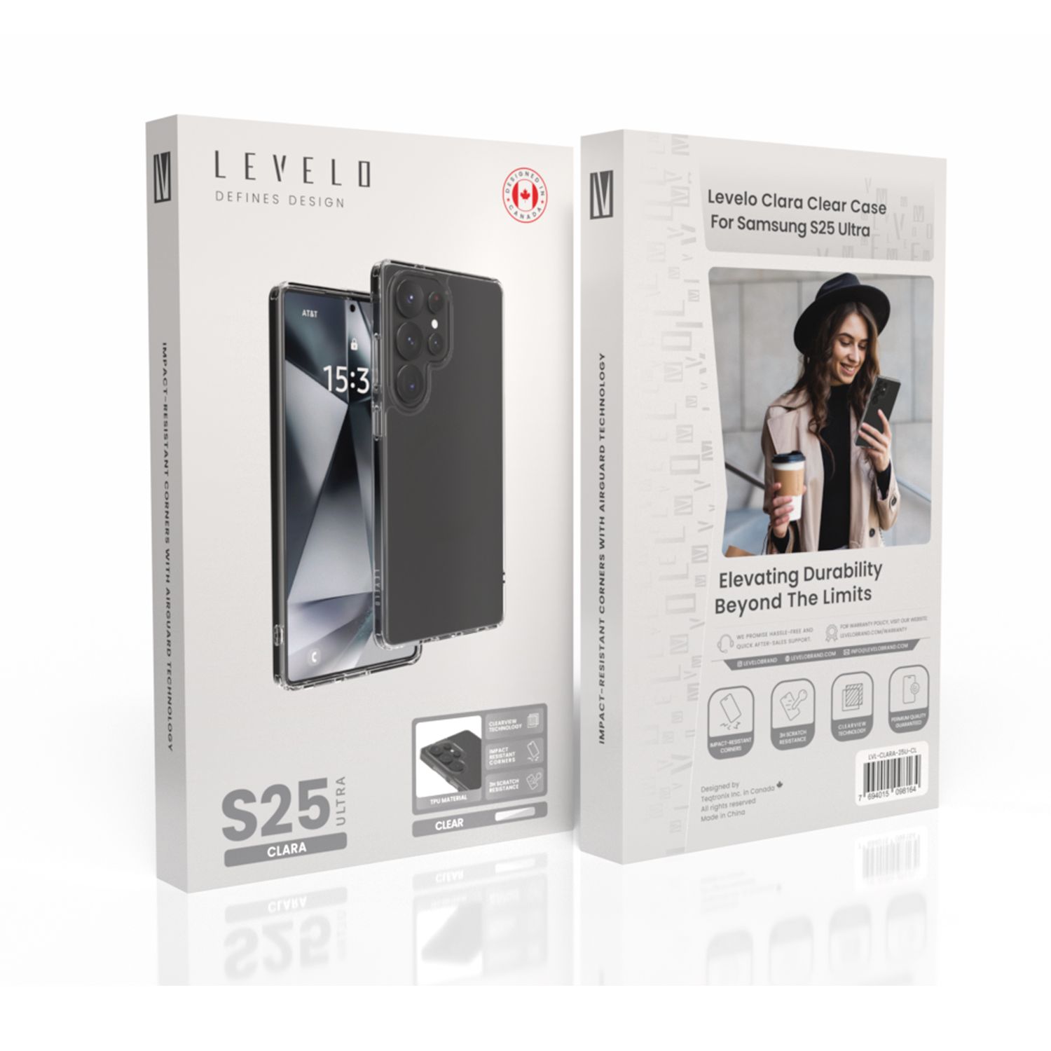 جراب Levelo Clara الشفاف لهاتف Samsung Galaxy S25 Ultra، مصنوع من مادة TPU، زوايا مقاومة للصدمات، تقنية Clearview، مقاوم للخدش، جودة مضمونة - شفاف