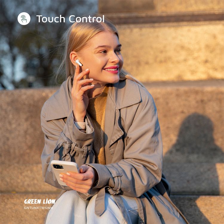 Green Lion Tune X Wireless Earbuds Tune with Touch Control, IPX3 Water Resistance Level, Type-C Charging Port, Bluetooth Version 5.4, In-App Control, ABS + PC Material - Withe
