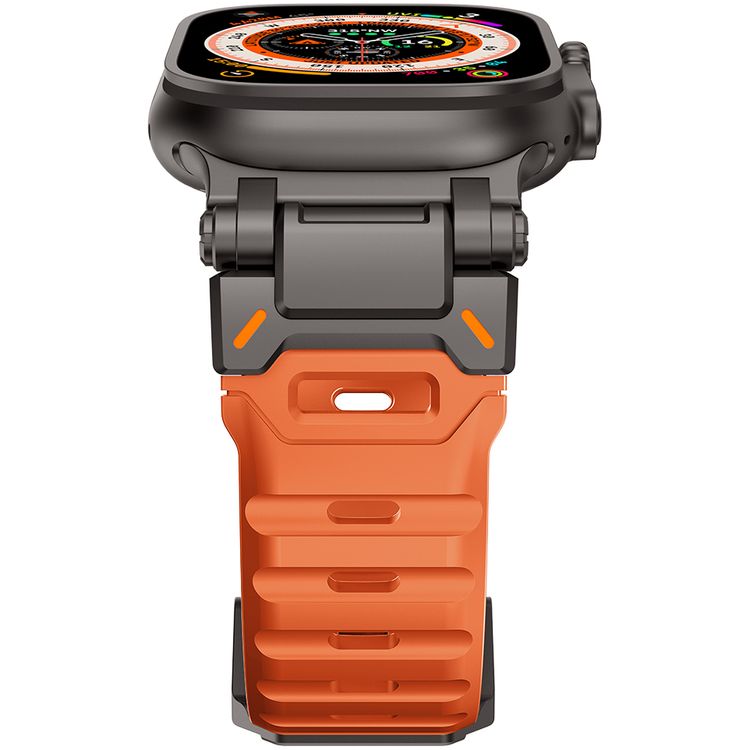 Levelo Kyoto Watch Strap, Apple Watch SE 9/8/7/6/5 (46/49mm), Fluoro Rubber & Stainless Steel Finish, Chemical Resistance, Hypoallergenic, 24/7 Wearability - Sunset Orange