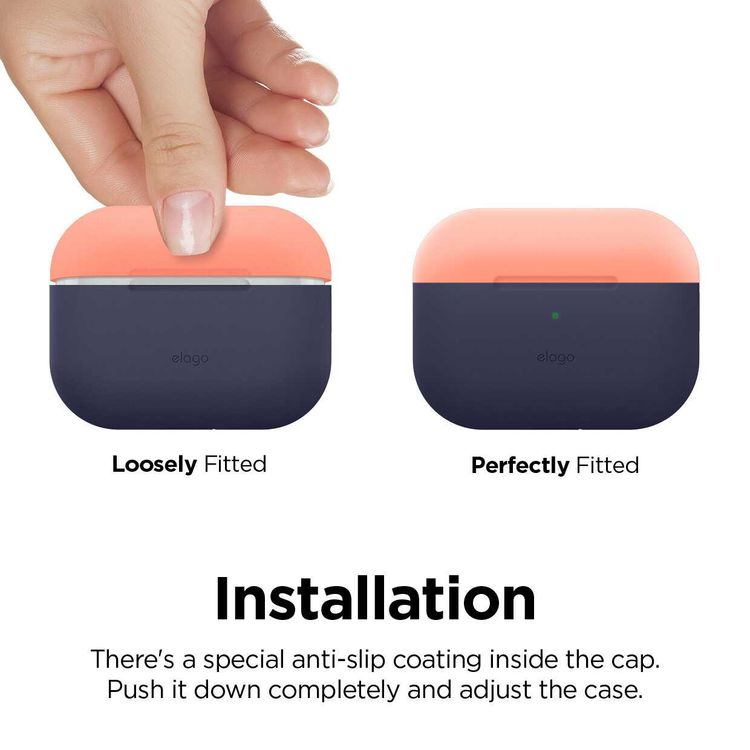 Elago Duo Case for Apple Airpods Pro - Top-Peach / Medium Gray, Bottom-Jean Indigo