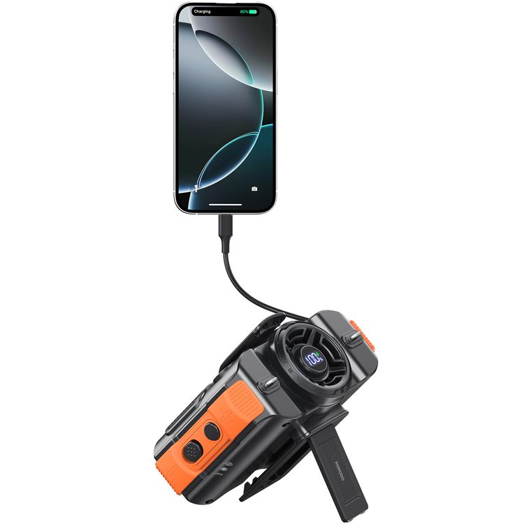 Porodo Lifestyle 800mAh Bluetooth Waist Fan with LED Headlight Function, Bluetooth Music Streaming, Adjustable Cooling Breeze, Comfortable Lanyard, 8000mAh Battery Capacity - Black