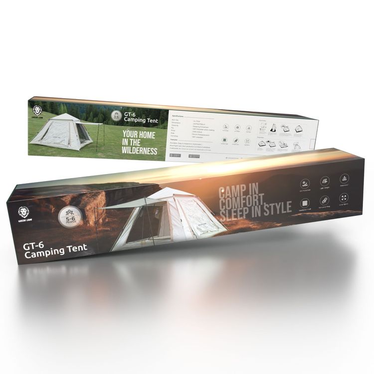 Green Lion GT-6 Camping Tent with Ventilated Mesh, UV Protection, Waterproof & Wind Resistance, 190T Polyester Carrying bag, 5-6 People Capacity, 2 Doors, 210D Oxford Fly - Beige