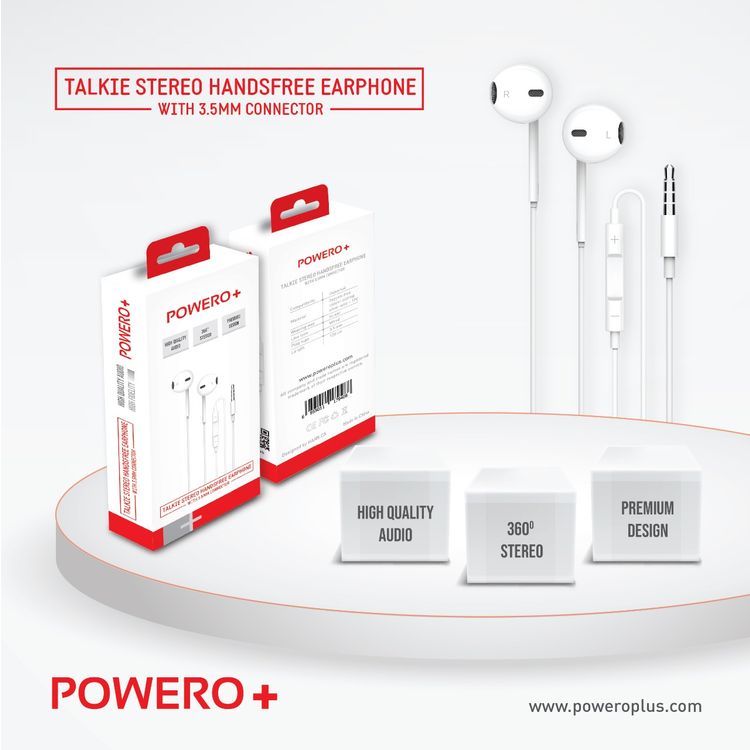 Powero+ Talkie Stereo Earphones with 3.5mm Connector | Wired Headset - White