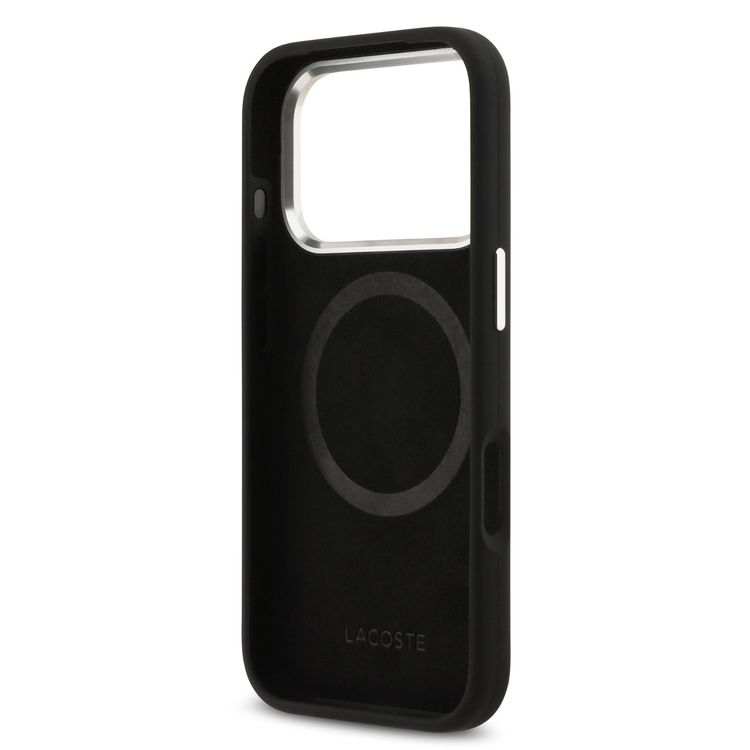 Lacoste MagSafe Silicone Case with Metal Logo for iPhone 17 Pro, Drop Protection, Sustainable Packaging, Slim Profile, Easy Snap-On Design - Black