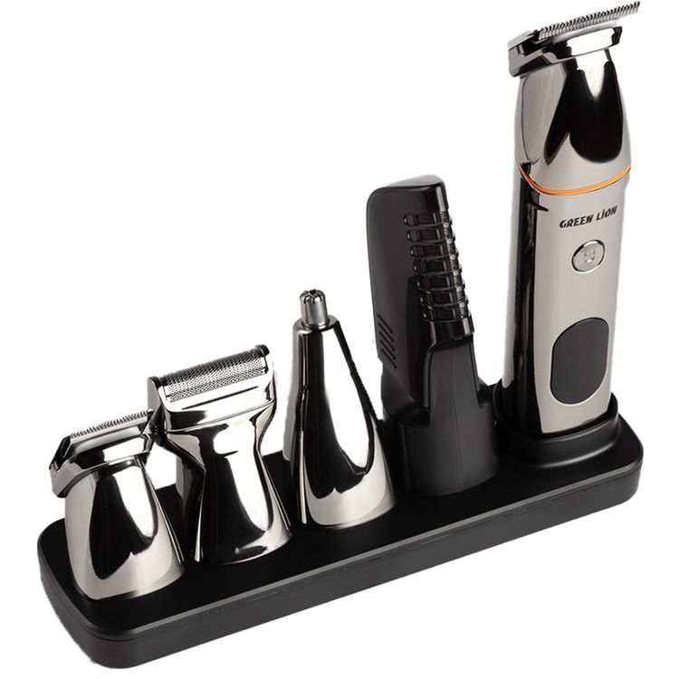Green Lion 5-in-1 Multi-Function Hair Clipper Set with Multifunctional Replaceable Heads, LED Display, Cord and Cordless Functionality, 90 Minutes Working Time, Waterproof - Black