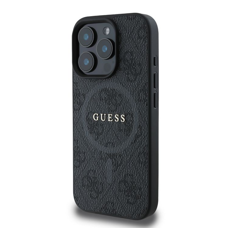 Guess Magsafe PU 4G Hard Case with Classic Logo for iPhone 16 Pro Max, Drop Protection, Easy Snap-on, Slim & Lightweight Design, MagSafe Compatibility for Wireless Charging - Black