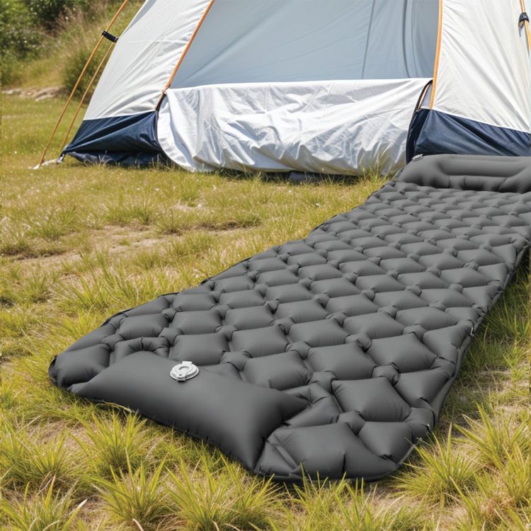 Green Lion Inflatable Air Mattress with 100 kg Load Capacity, Built-in Foot Pump, Ergonomic Design, 90 Seconds Inflation Time, Waterproof, Built-in Pillow - Black