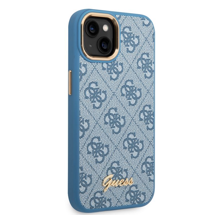 Guess PC/TPU 4G PU Case with Metal Camera Outline & Buttons iPhone 14 Plus Compatibility - Blue