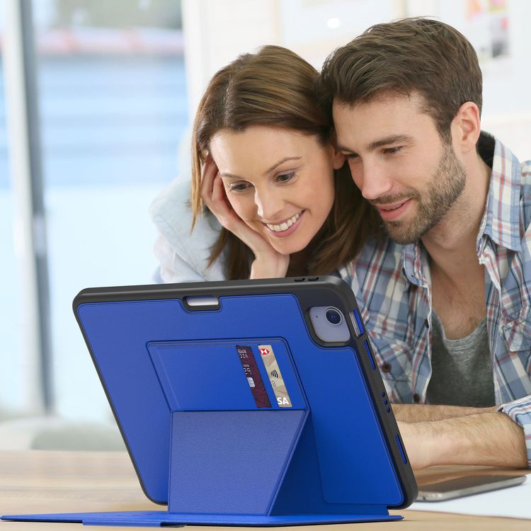 Levelo Luxora Case for iPad 11" (2018 - 2022), Adjustable Multi-Angle Viewing, Premium PU Leather Finish, Shockproof, Anti-Fingerprint, Built-in Pen Holder & Built-in 2 Card Slots, Magnetic Flap Closure - Blue