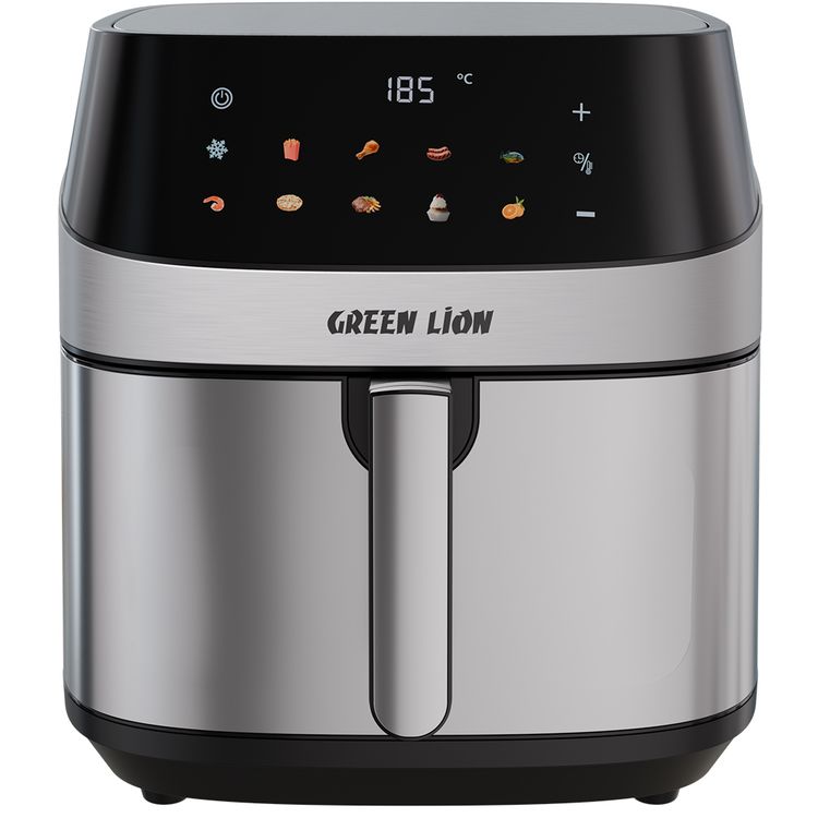 Green Lion Deluxe Air Fryer with LED Touch Screen, 8L Capacity, Up to 60 Minutes Frying Time, 10 Preset Programs, Rapid Air Circulation, 2200W Power, Non-Stick Coating - Black