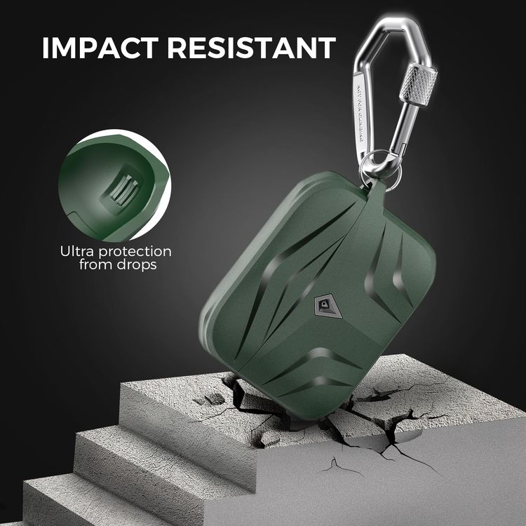 AhaStyle Premium Silicone Rugged Design Case with Anti-Lost Carabiner Keychain Compatible for AirPods Pro, Scratch Resistant, Shock Absorption, Drop Protection, & Dustproof Protective Silicone Cover Suitable with Wireless Charging - Middle Green