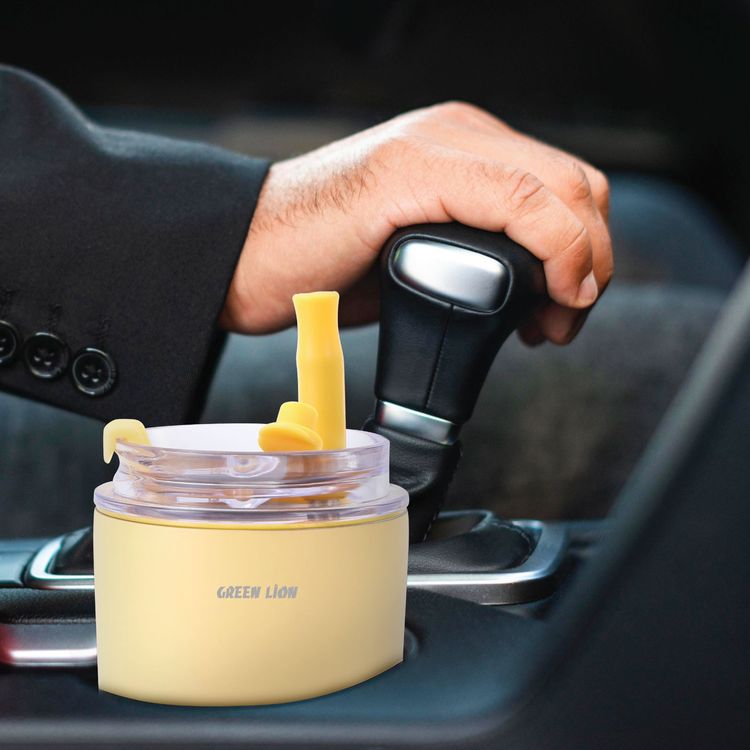 Green Lion Vacuum Travel Mug Lite, 280 mL Capacity, Keeping Hot for 6 Hours and Cold for 12 Hours, Food Grade Silicone Straw, Food Grade Stainless Steel Cup - Cream