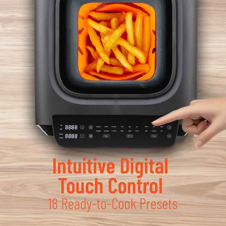 Porodo 3-in-1 Crisp Cook with Air Fryer, Pizza Mode, Oven Function, 13L Capacity, 18 Preset Cooking Modes, Intuitive Digital Control - Black