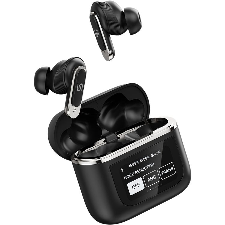 Porodo Soundtec Guide Earbuds with ANC & TWS, Touch Screen, 6 Hours of Playtime, 40 Minutes Earbuds Charging Time, Waterproof, Type-C Charging Case - Black