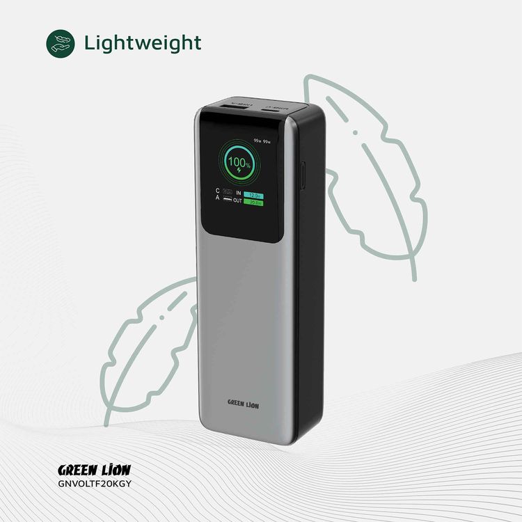 Green Lion Voltura 20000mAh Power Bank with TFT Display, Lightweight Design, Fast Charging, Wide Compatibility, Exquisite Appearance - Gray