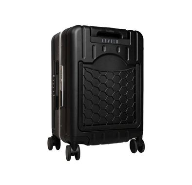Levelo RoamCruiser 20" Travel Luggage with Detachable Kid Holder, Impact Resistance, PC & Aluminum Material, 50kg Weight Capacity, Silent Wheels, Hypoallergenic Interior, 2 Fusion Telescopic Handles, Integrated Wheel Locks, Built-in Document Holder - Black