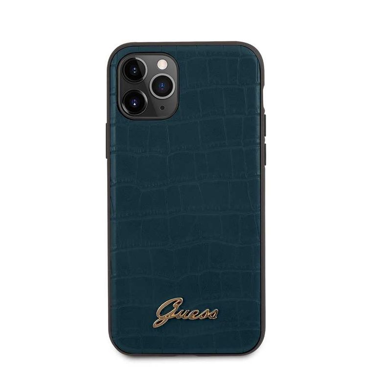 CG Mobile Guess PU Croco Print Phone Case with Metal Logo Compatible for iPhone 11 Pro Max (6.5") Shock & Scratch Resistant Officially Licensed - Blue