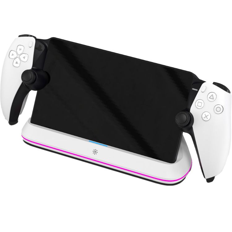 Porodo Gaming PlayStation Portal Charging Dock with Anti Slip Base, Built-in Safeguard, ABS Material, RGB Light - White 