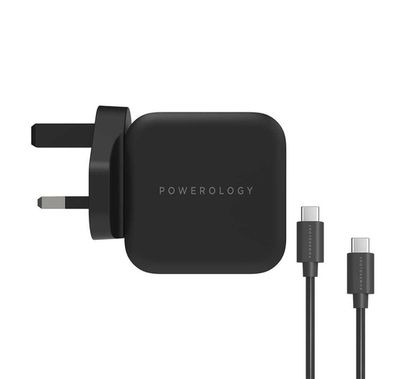  Powerology GaN Charger Includes Fast Charging USB-C Cable - Black