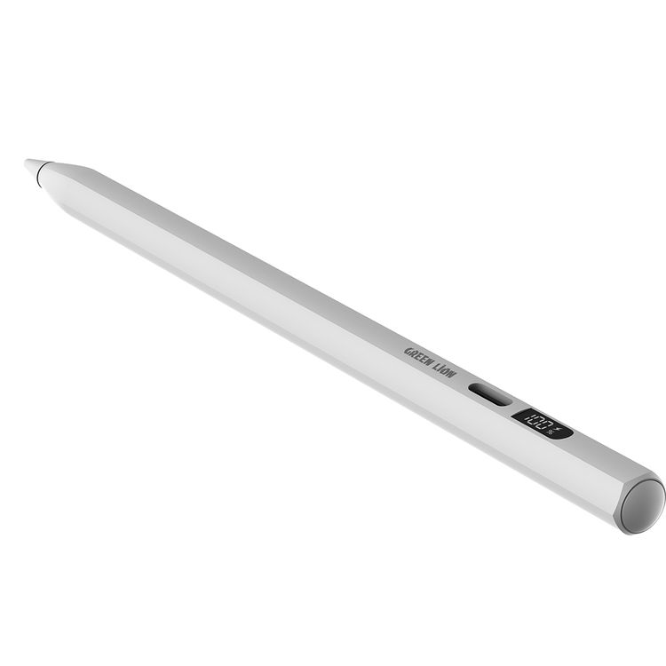 Green Lion Digital Stylus Pencil with Up to 15 Hours Working Time, Removeable & Replaceable Tip, 1.7mm Nib Diameter, OLED Screen Display, Auto-Sleep Mode, Palm Rejection - White