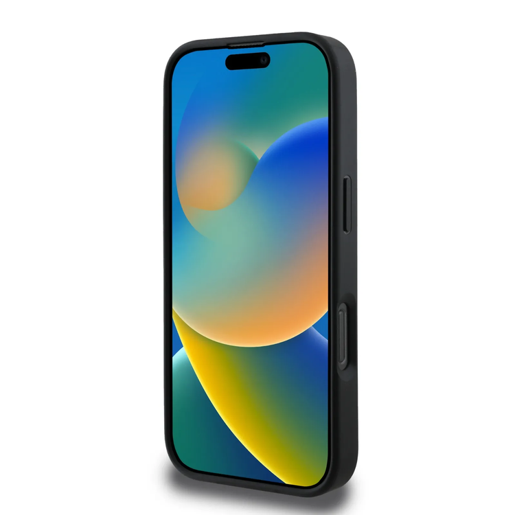 Guess Magsafe PU Grained with Gold Ring and Logo Case for iPhone 16 Pro, High Quality Material, Comfortable and Secure Grip, Lightweight - Black