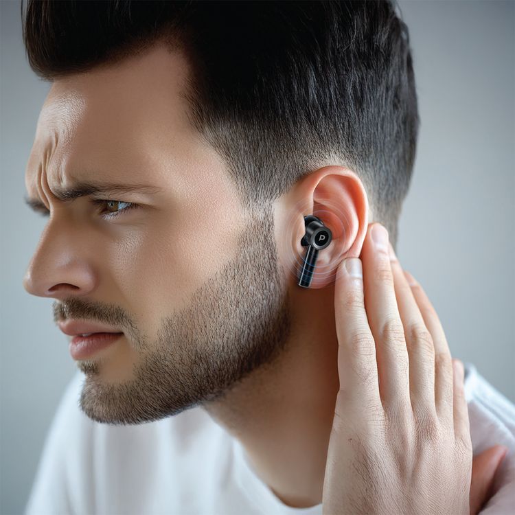 Powerology Saba In-Ear Earbuds with Active Noise Cancellation, Up to 5 Hours Battery Life, Bluetooth Version 6.0, Up to 10m Bluetooth Range,  Type-C Charging Port, Secure In-Ear Fit, Seamless Auto Pairing - Black