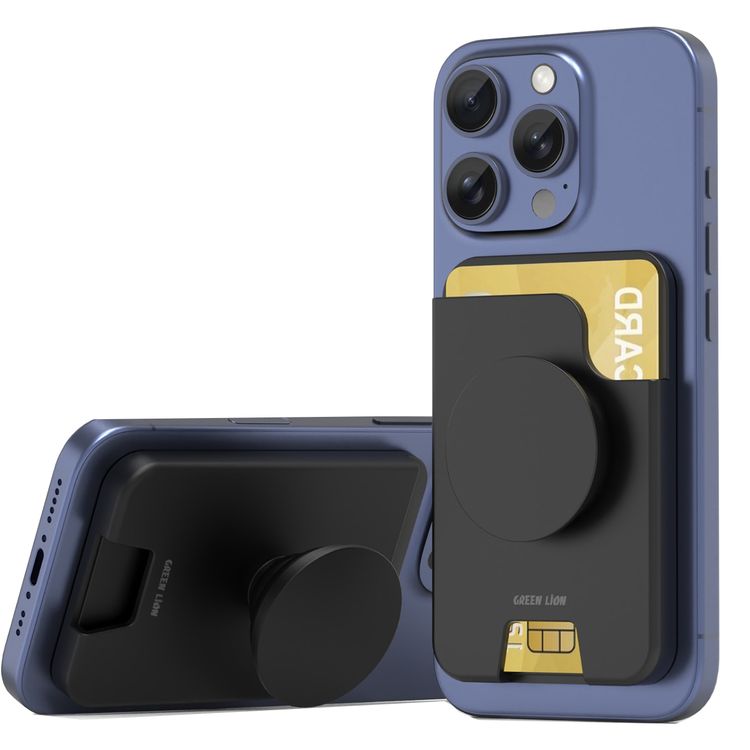 Green Lion W2-MagSafe Wallet with Card Holder, RFID Protection, Easy Access, Quick Attach & Detach, PopGrip Stand, Strong Magnets - Black