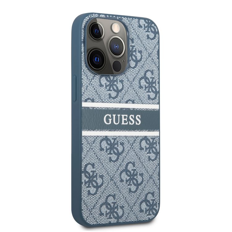 CG MOBILE Guess 4G PU Leather Case with Printed Stripe Compatible for iPhone 13 Pro (6.1") Anti-Scratch, Easy Access to All Ports, Shock Absorption