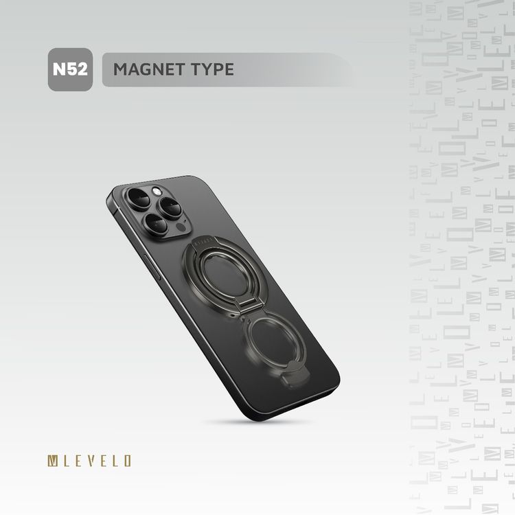 ليڤيلو لوتشيو 2 في 1 حامل هاتف مع حلقة مغناطيسية بقوة مغناطيسية N52 قوية، 3500Gs، مصنوع من مواد ألومنيوم متينة - اللون الأسود