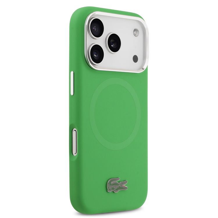 Lacoste MagSafe Silicone Case with Metal Logo for iPhone 17 Pro, Drop Protection, Sustainable Packaging, Slim Profile, Easy Snap-On Design - Estragon Green