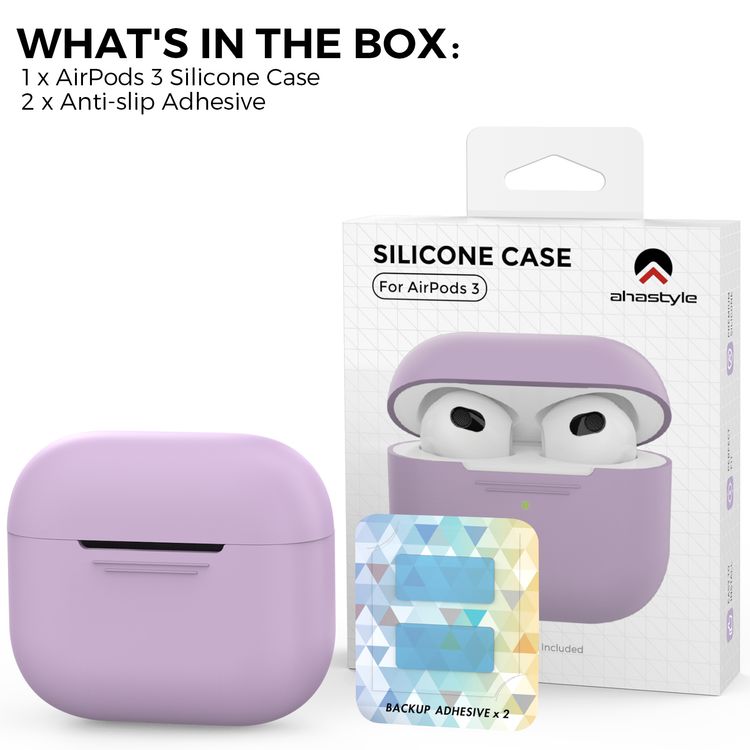 AhaStyle PT176-LR Full Cover Silicone Case for Airpods 3 Drop Shock Protection, Front LED Visible Cover with Carabiner Suitable with Wireless Chargers - Lavender
