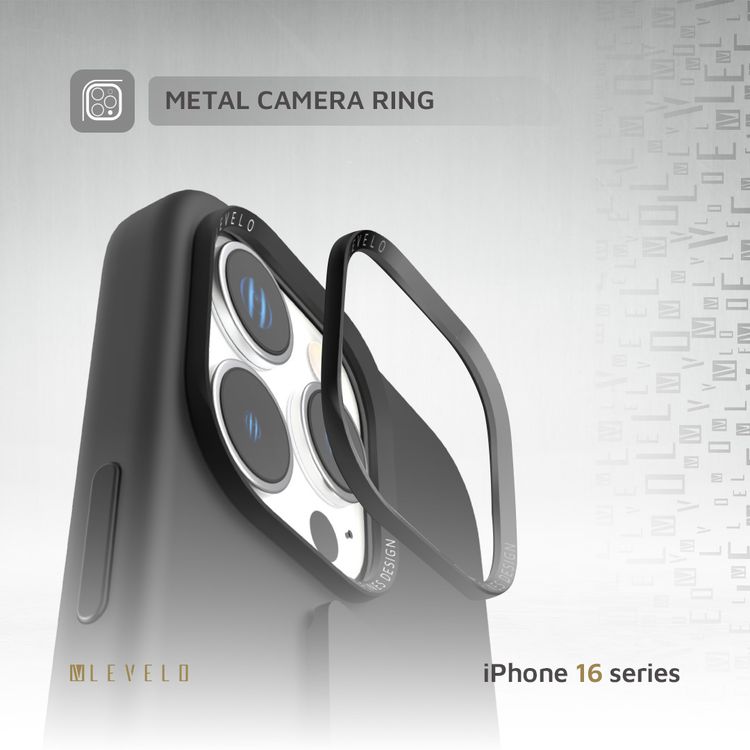 كفر حماية سيليكون Levelo Morphix مع قبضة جلدية لهاتف iPhone 16 Pro، حلقة معدنية للكاميرا، حامل متعدد الوظائف، زوايا مقاومة للصدمات، مواد فائقة المتانة - أسود