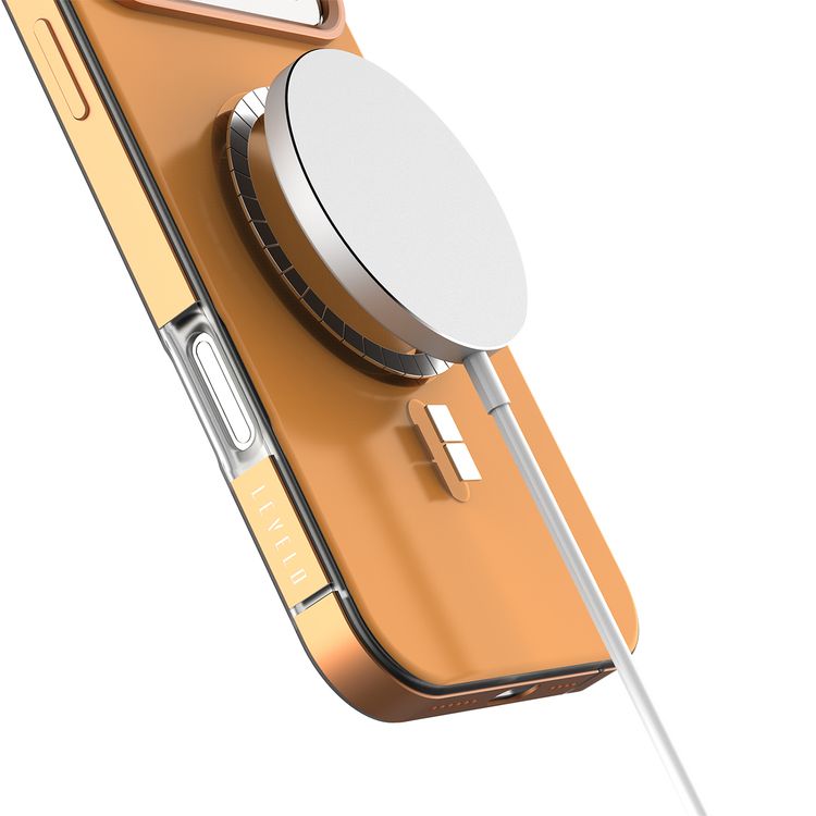 Levelo Opulis MagSafe Frosted Case for iPhone 17 Pro, Liquid Silicone Comfort, Anti-Scratch, Aluminum Alloy Frame for Camera & Edges, Anti-Fingerprint, Strong Magnets, Multi-Layer Design, Shock-Resistant Bumper, Non-Slip Surface - Sunrise Orange