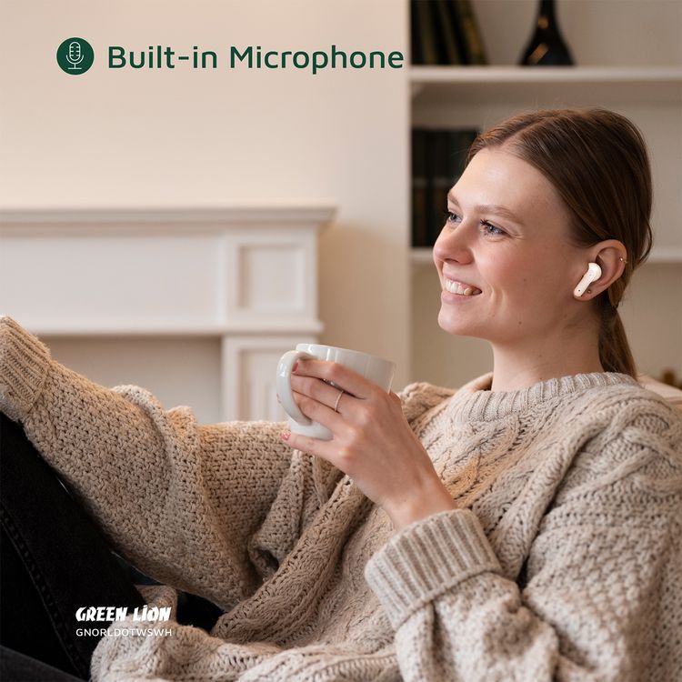 Green Lion Orlando True Wireless Earbuds with Digital Display, HiFi Sound, Built-in Microphone, Voice Assistant, 4.5 Hours Playtime, Type-C Charging - White 
