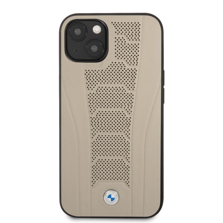 CG MOBILE BMW Real Leather Hard Case Seat Pattern Tone On Tone Perforations Debossed Lines Compatible for iPhone 13 Pro Max (6.7")  - Beige