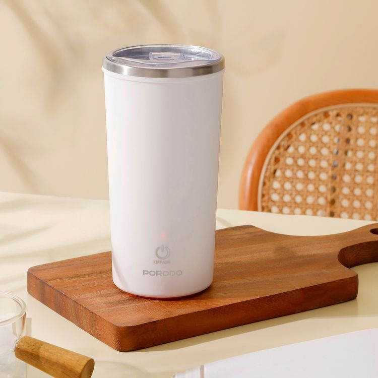 Porodo Lifestyle Auto-Stirring Insulated Mug with 400mL Capacity, Anti-Slip Base, 300mAh Battery Capacity, 120-Seconds Mixing Time with Auto-Stop - White