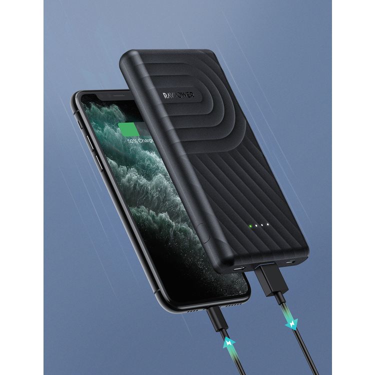 RAVPower 2-Port PD Pioneer Power Bank 10000mAh 18W USB-A QC, USB-C Port POwer Delivery 18W, iSmart Fast Charging Technology, Pocket Size Portable