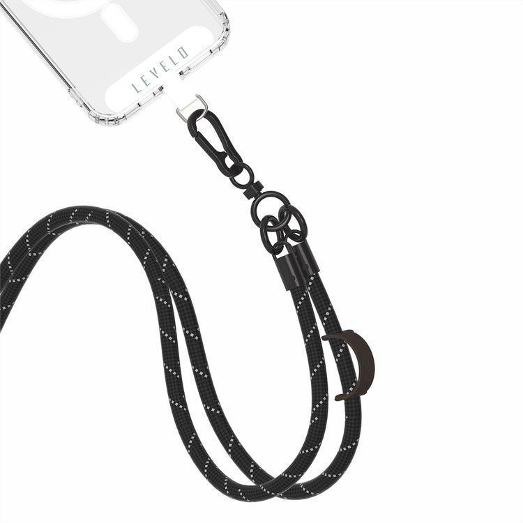 Levelo Everly Phone Crossbody Lanyard, Lightweight Design, Adjustable Straps with 1.2m Length, Hypoallergenic Material, Universal Compatibility - Black