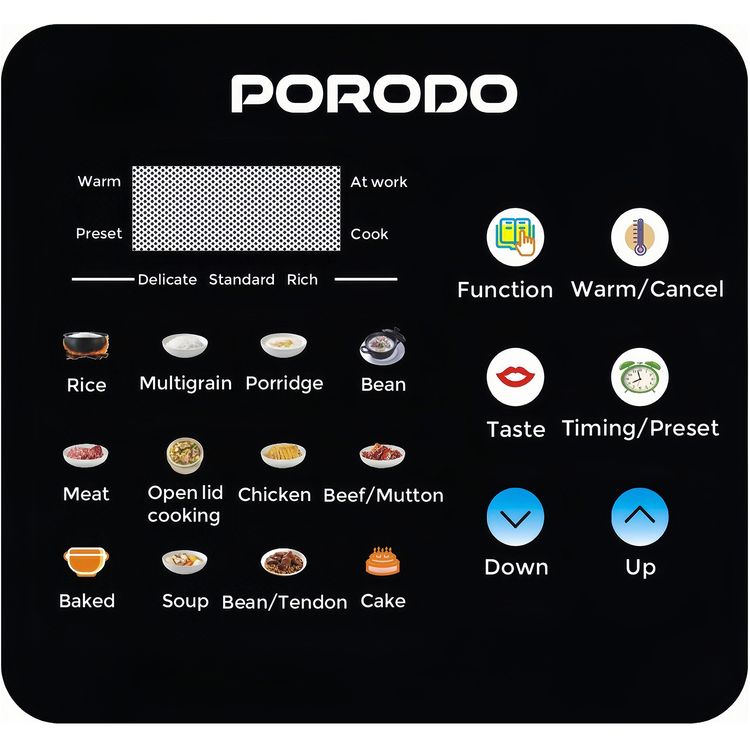 Porodo 1300W Multi-Cuisine Pressure Cooker with 6L Capacity & LED Display, One-Pot Meals, One-Touch Control, Auto Pilot Cooking, Customizable Cooking Programs - Gray